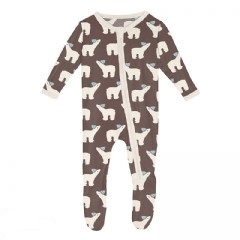 Kickee Pants Print Footie with 2 Way Zipper in Coffee Polar Bear