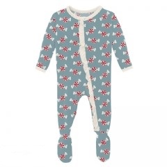 Kickee Pants Print Footie with 2 Way Zipper in Stormy Sea Peppermints