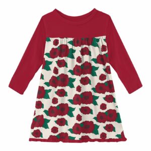 Long Sleeve Swing Dress in Holiday Poppies