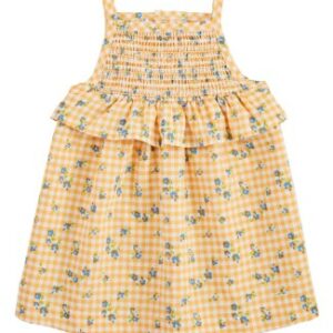 Yellow Gingham Smocked Dress