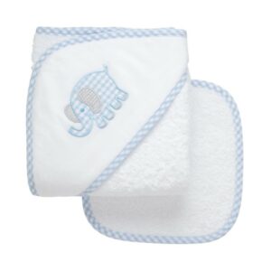 Blue Elephant Hooded Towel & Washcloth Set - Image 1