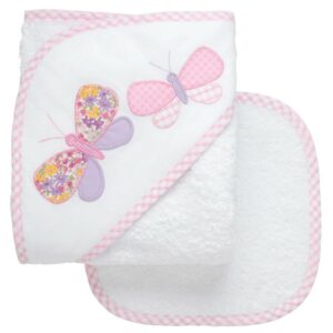 Butterfly Applique Hooded Towel & Washcloth Se