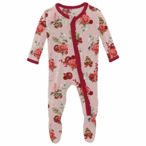Kickee Pants Baby Rose Holiday Floral Ruffle Footie - Image 1