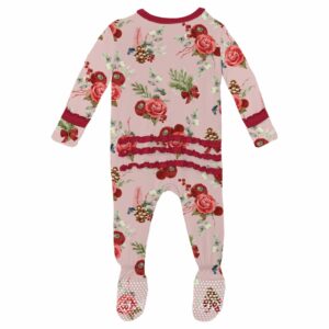 Kickee Pants Baby Rose Holiday Floral Ruffle Footie - Image 2