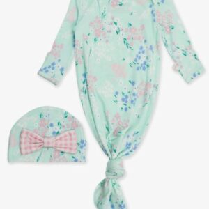 Mint Meadow Knot Gown & Hat Set