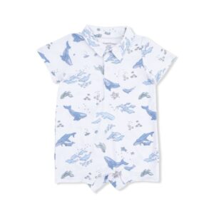 Watercolor Blue Whales Polo Shortie Romper
