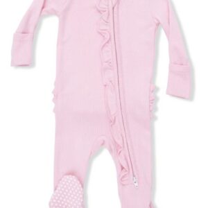 Solid Romance Rose Ribbed Ruffle Footie