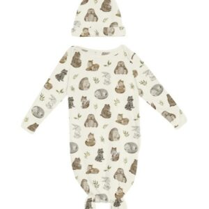 Natural Mom and Baby Knotted Gown Set