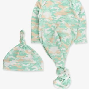 Sage Camo Knot Gown & Hat Set