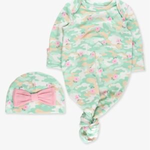 Sage Blossom Knot Gown & Hat Set