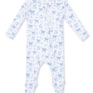 Blue Bows and Flowers Ruffle Footie